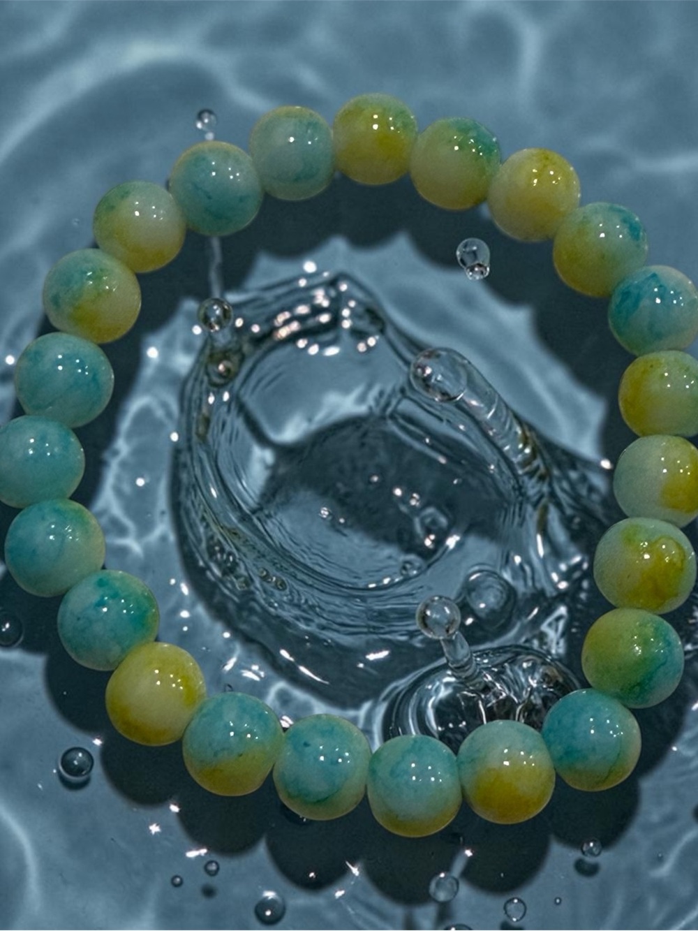 Beaded Stretch Bracelet in Aqua & Yellow